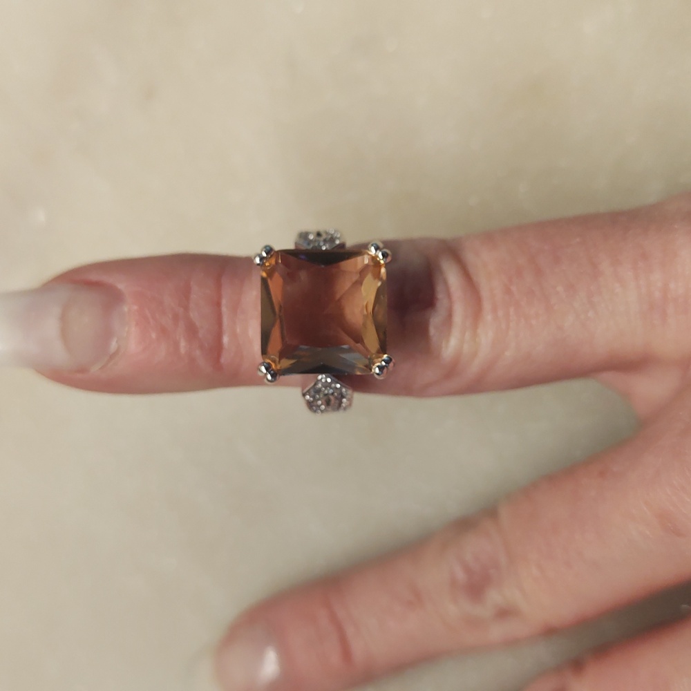 BOGO! NEW! Large Pink Sapphire and Crystal Princess Cut Silver Ring Sz 6 - Picture 12 of 14